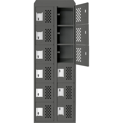Clean-Line Perforated Lockerette, 6 -tier, Bank of 2, 15" x 72" x 12", Steel Distribution Jean Lapalme