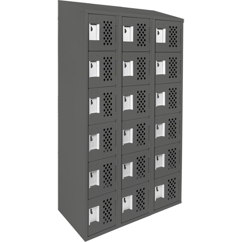 Clean-Line Perforated Lockerette, 6 -tier, Bank of 3, 15" x 72" x 12", Steel Distribution Jean Lapalme