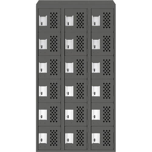 Clean-Line Perforated Lockerette, 6 -tier, Bank of 3, 15" x 72" x 12", Steel Distribution Jean Lapalme