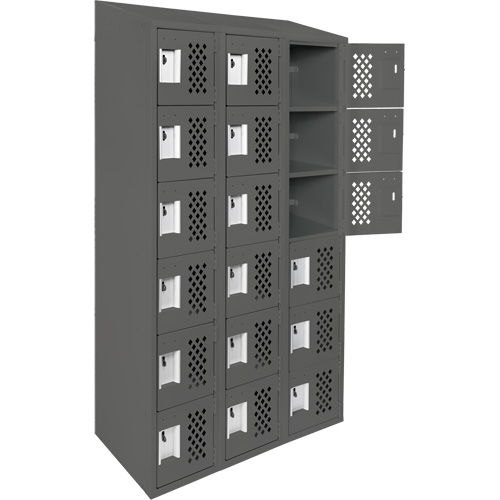 Clean-Line Perforated Lockerette, 6 -tier, Bank of 3, 15" x 72" x 12", Steel Distribution Jean Lapalme