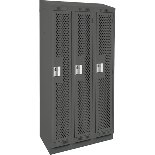 Clean Line Lockers, Bank of 3, 36" x 15" x 82", Steel, Charcoal, Rivet (Assembled), Perforated Distribution Jean Lapalme