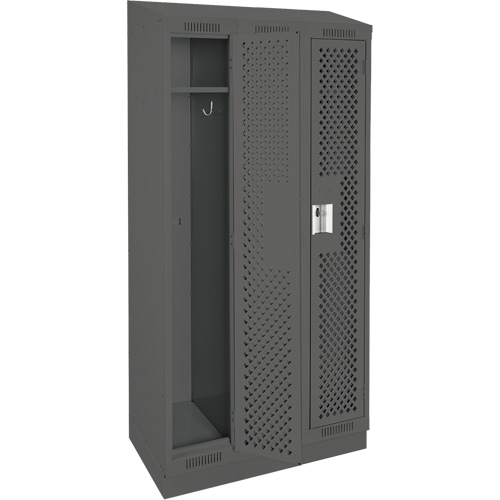 Clean Line Lockers, Bank of 3, 36" x 15" x 82", Steel, Charcoal, Rivet (Assembled), Perforated Distribution Jean Lapalme