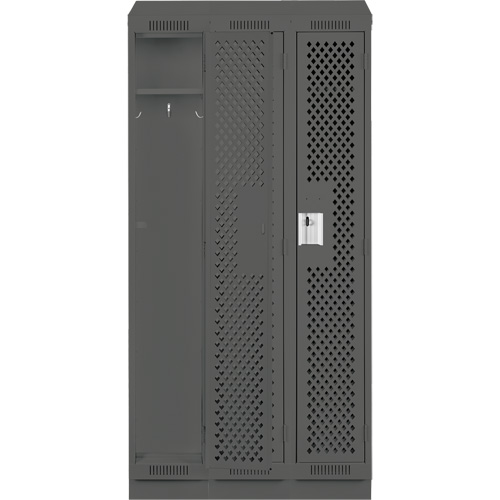 Clean Line Lockers, Bank of 3, 36" x 15" x 82", Steel, Charcoal, Rivet (Assembled), Perforated Distribution Jean Lapalme