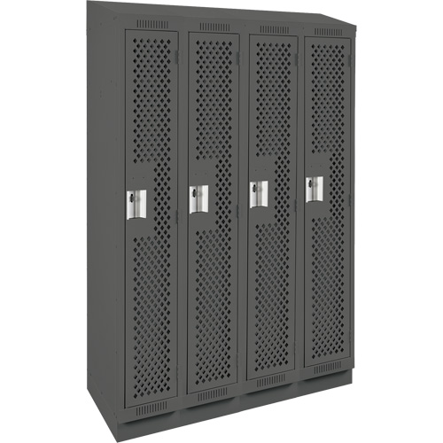 Clean Line Lockers, Bank of 4, 48" x 18" x 82", Steel, Charcoal, Rivet (Assembled), Perforated Distribution Jean Lapalme