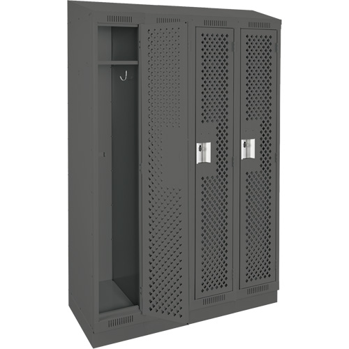Clean Line Lockers, Bank of 4, 48" x 18" x 82", Steel, Charcoal, Rivet (Assembled), Perforated Distribution Jean Lapalme