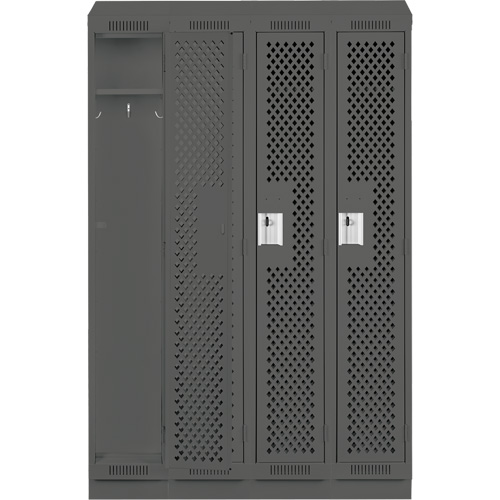 Clean Line Lockers, Bank of 4, 48" x 18" x 82", Steel, Charcoal, Rivet (Assembled), Perforated Distribution Jean Lapalme