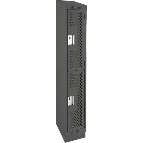 Clean Line Lockers, 2 -tier, 12" x 12" x 82", Steel, Charcoal, Rivet (Assembled), Perforated Distribution Jean Lapalme