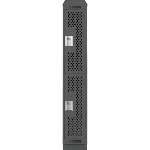 Clean Line Lockers, 2 -tier, 12" x 12" x 82", Steel, Charcoal, Rivet (Assembled), Perforated Distribution Jean Lapalme