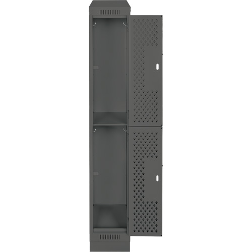 Clean Line Lockers, 2 -tier, 12" x 12" x 82", Steel, Charcoal, Rivet (Assembled), Perforated Distribution Jean Lapalme