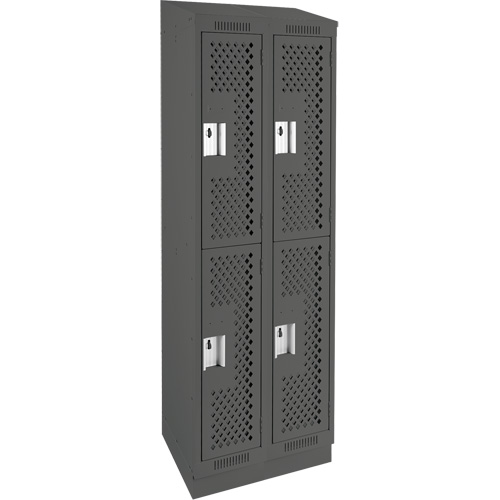 Clean Line Lockers, 2 -tier, Bank of 2, 24" x 15" x 82", Steel, Charcoal, Rivet (Assembled), Perforated Distribution Jean Lapalme