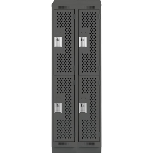 Clean Line Lockers, 2 -tier, Bank of 2, 24" x 15" x 82", Steel, Charcoal, Rivet (Assembled), Perforated Distribution Jean Lapalme