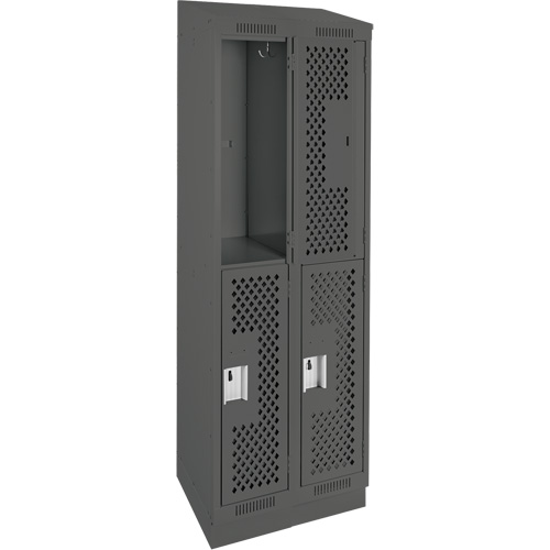 Clean Line Lockers, 2 -tier, Bank of 2, 24" x 15" x 82", Steel, Charcoal, Rivet (Assembled), Perforated Distribution Jean Lapalme