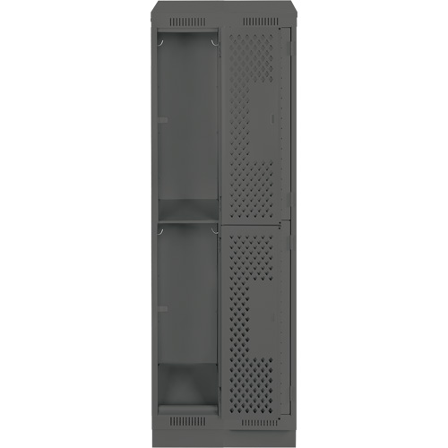 Clean Line Lockers, 2 -tier, Bank of 2, 24" x 15" x 82", Steel, Charcoal, Rivet (Assembled), Perforated Distribution Jean Lapalme