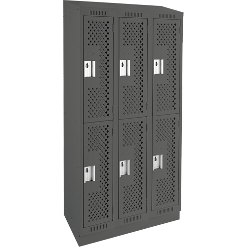 Clean Line Lockers, 2 -tier, Bank of 3, 36" x 15" x 82", Steel, Charcoal, Rivet (Assembled), Perforated Distribution Jean Lapalme