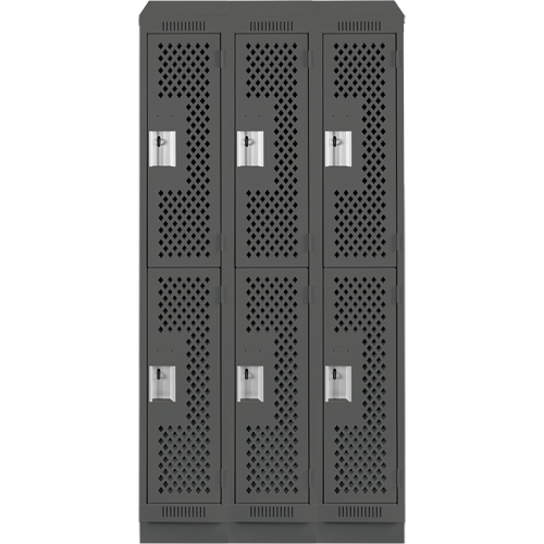 Clean Line Lockers, 2 -tier, Bank of 3, 36" x 15" x 82", Steel, Charcoal, Rivet (Assembled), Perforated Distribution Jean Lapalme