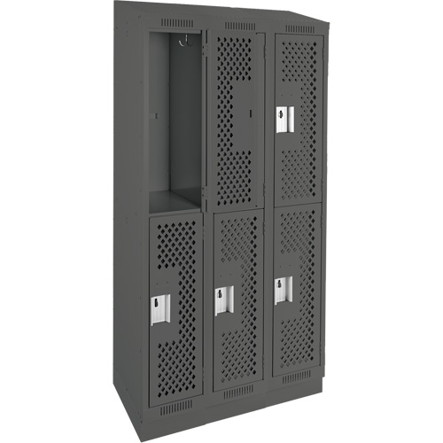 Clean Line Lockers, 2 -tier, Bank of 3, 36" x 15" x 82", Steel, Charcoal, Rivet (Assembled), Perforated Distribution Jean Lapalme