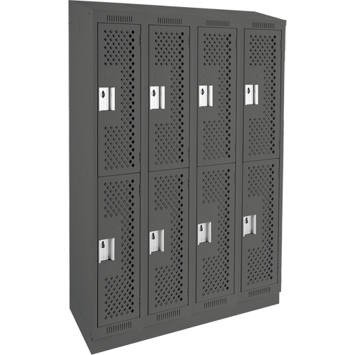 Clean Line Lockers, 2 -tier, Bank of 4, 48" x 15" x 82", Steel, Charcoal, Rivet (Assembled), Perforated Distribution Jean Lapalme
