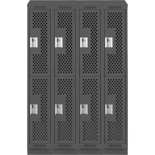 Clean Line Lockers, 2 -tier, Bank of 4, 48" x 15" x 82", Steel, Charcoal, Rivet (Assembled), Perforated Distribution Jean Lapalme