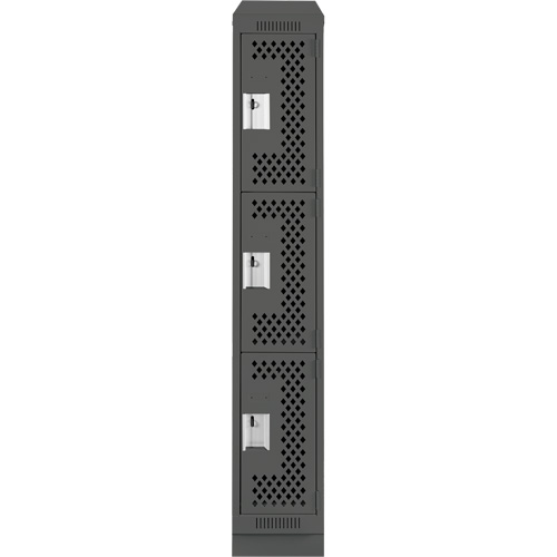 Clean Line Lockers, 3 -tier, 12" x 18" x 82", Steel, Charcoal, Rivet (Assembled), Perforated Distribution Jean Lapalme