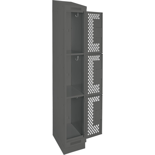 Clean Line Lockers, 3 -tier, 12" x 18" x 82", Steel, Charcoal, Rivet (Assembled), Perforated Distribution Jean Lapalme