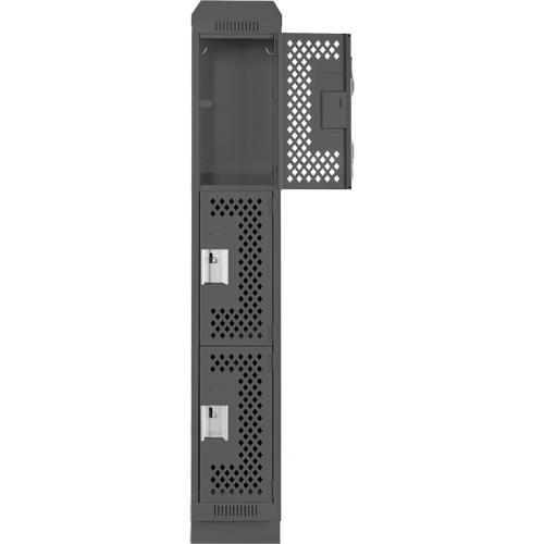 Clean Line Lockers, 3 -tier, 12" x 18" x 82", Steel, Charcoal, Rivet (Assembled), Perforated Distribution Jean Lapalme
