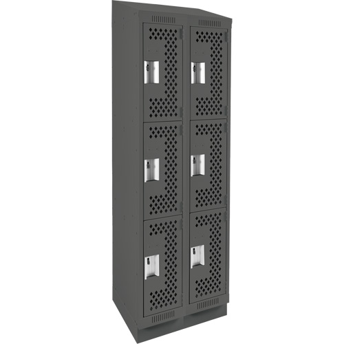 Clean Line Lockers, 3 -tier, Bank of 2, 24" x 18" x 82", Steel, Charcoal, Rivet (Assembled), Perforated Distribution Jean Lapalme