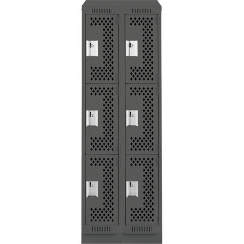Clean Line Lockers, 3 -tier, Bank of 2, 24" x 18" x 82", Steel, Charcoal, Rivet (Assembled), Perforated Distribution Jean Lapalme