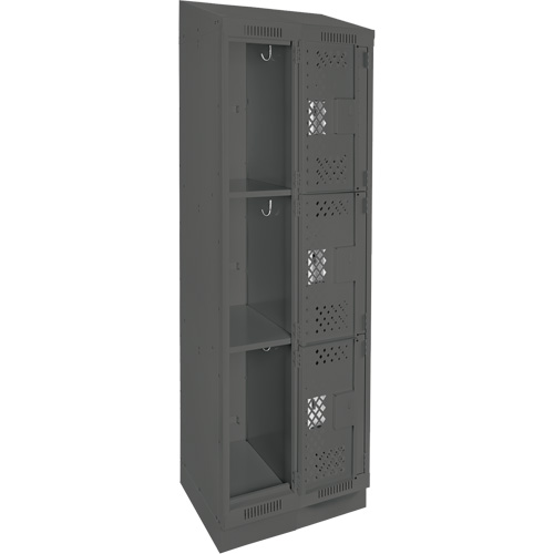 Clean Line Lockers, 3 -tier, Bank of 2, 24" x 18" x 82", Steel, Charcoal, Rivet (Assembled), Perforated Distribution Jean Lapalme