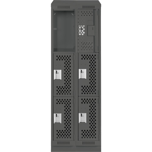 Clean Line Lockers, 3 -tier, Bank of 2, 24" x 18" x 82", Steel, Charcoal, Rivet (Assembled), Perforated Distribution Jean Lapalme