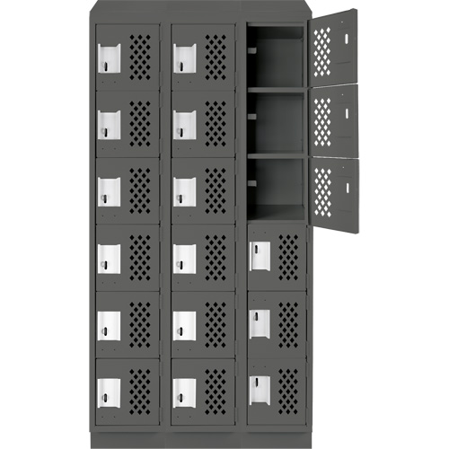 Assembled Lockerettes Clean Line Perforated Economy Lockers, 6 -tier, Bank of 3, 18" x 72" x 12", Steel Distribution Jean Lapalme