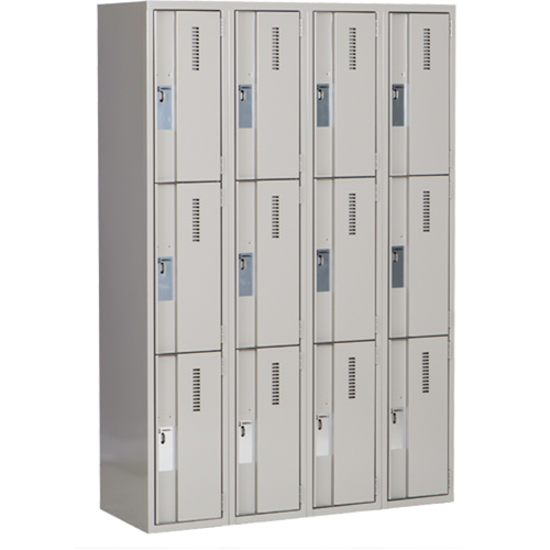 Concorde Heavy-Duty Lockers, 3 -tier, Bank of 4, 48" x 18" x 72", Steel, Grey, Welded (Assembled) Distribution Jean Lapalme