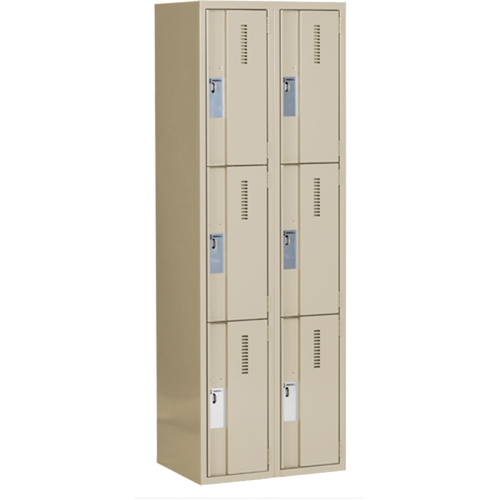 Concorde Heavy-Duty Lockers, 3 -tier, Bank of 2, 24" x 18" x 72", Steel, Beige, Welded (Assembled) Distribution Jean Lapalme