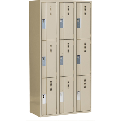 Concorde Heavy-Duty Lockers, 3 -tier, Bank of 3, 36" x 18" x 72", Steel, Beige, Welded (Assembled) Distribution Jean Lapalme