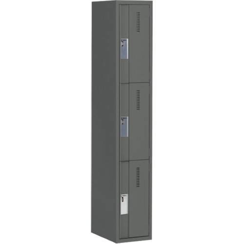 Concorde Heavy-Duty Lockers, 3 -tier, 12" x 18" x 72", Steel, Charcoal, Welded (Assembled) Distribution Jean Lapalme