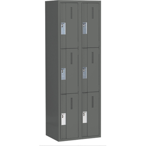 Concorde Heavy-Duty Lockers, 3 -tier, Bank of 2, 24" x 18" x 72", Steel, Charcoal, Welded (Assembled) Distribution Jean Lapalme