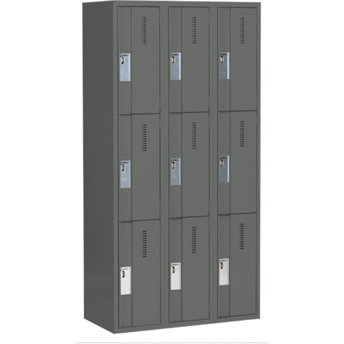 Concorde Heavy-Duty Lockers, 3 -tier, Bank of 3, 36" x 18" x 72", Steel, Charcoal, Welded (Assembled) Distribution Jean Lapalme