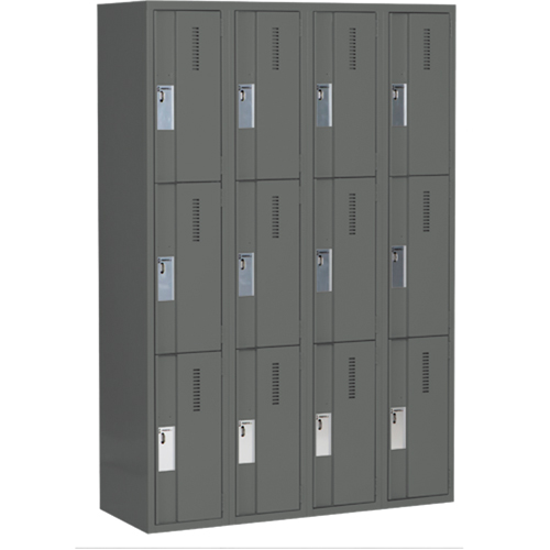 Concorde Heavy-Duty Lockers, 3 -tier, Bank of 4, 48" x 18" x 72", Steel, Charcoal, Welded (Assembled) Distribution Jean Lapalme