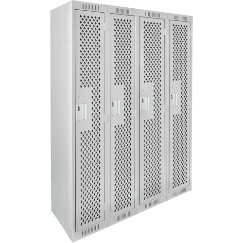 Clean Line Lockers, Bank of 4, 48" x 15" x 72", Steel, Grey, Rivet (Assembled), Perforated Distribution Jean Lapalme