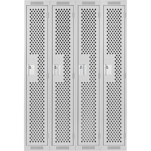 Clean Line Lockers, Bank of 4, 48" x 15" x 72", Steel, Grey, Rivet (Assembled), Perforated Distribution Jean Lapalme