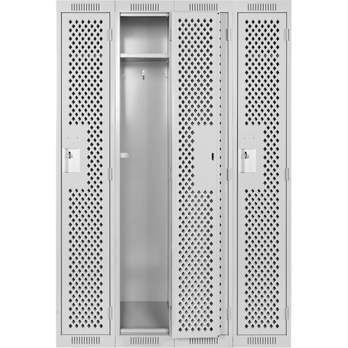 Clean Line Lockers, Bank of 4, 48" x 15" x 72", Steel, Grey, Rivet (Assembled), Perforated Distribution Jean Lapalme