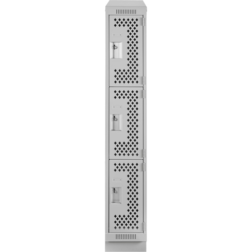 Clean Line Lockers, 3 -tier, 12" x 12" x 72", Steel, Grey, Rivet (Assembled), Perforated Distribution Jean Lapalme