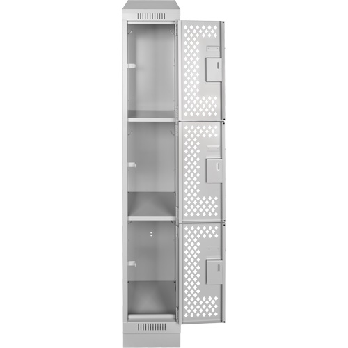 Clean Line Lockers, 3 -tier, 12" x 12" x 72", Steel, Grey, Rivet (Assembled), Perforated Distribution Jean Lapalme