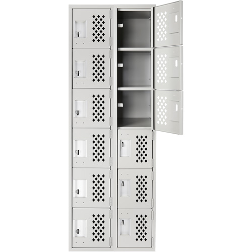 Clean-Line Perforated Lockerette, 6 -tier, Bank of 2, 15" x 72" x 12", Steel Distribution Jean Lapalme