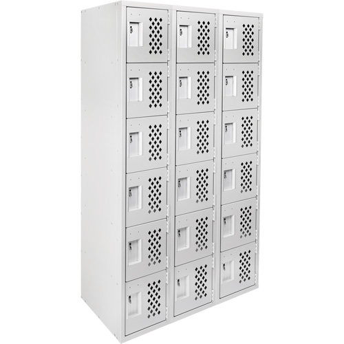 Clean-Line Perforated Lockerette, 6 -tier, Bank of 3, 15" x 72" x 12", Steel Distribution Jean Lapalme