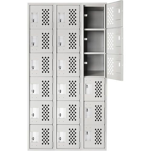 Clean-Line Perforated Lockerette, 6 -tier, Bank of 3, 15" x 72" x 12", Steel Distribution Jean Lapalme