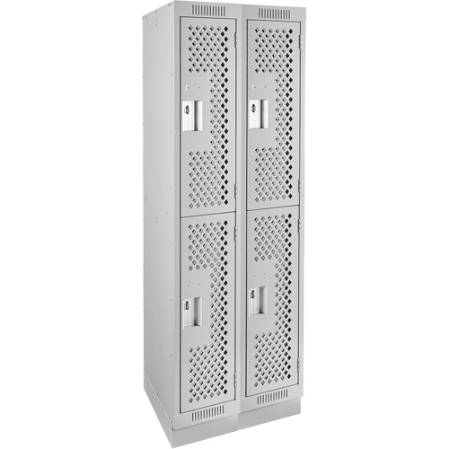 Clean Line Lockers, 2 -tier, Bank of 2, 24" x 12" x 76", Steel, Grey, Rivet (Assembled), Perforated Distribution Jean Lapalme