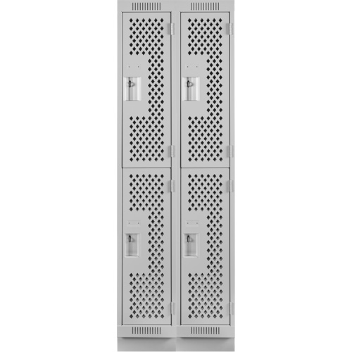 Clean Line Lockers, 2 -tier, Bank of 2, 24" x 12" x 76", Steel, Grey, Rivet (Assembled), Perforated Distribution Jean Lapalme