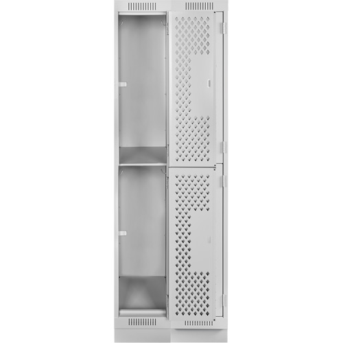 Clean Line Lockers, 2 -tier, Bank of 2, 24" x 12" x 76", Steel, Grey, Rivet (Assembled), Perforated Distribution Jean Lapalme