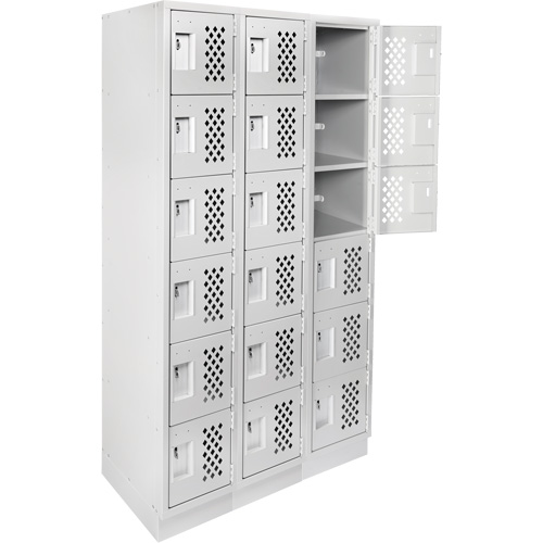 Clean-Line Perforated Lockerette, 6 -tier, Bank of 3, 12" x 72" x 12", Steel Distribution Jean Lapalme