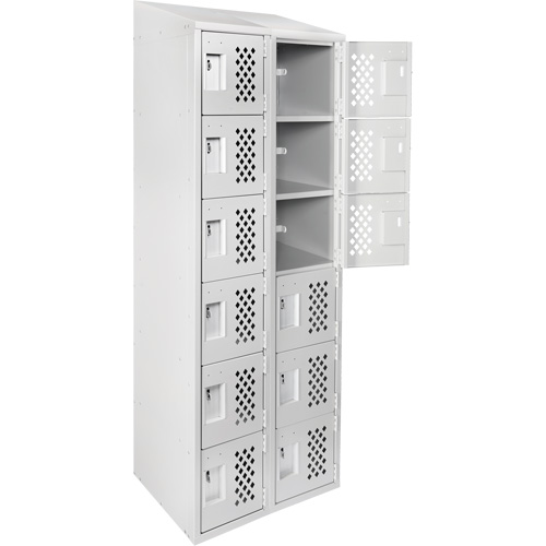 Assembled Lockerettes Clean Line Perforated Economy Lockers, 6 -tier, Bank of 2, 18" x 72" x 12", Steel Distribution Jean Lapalme